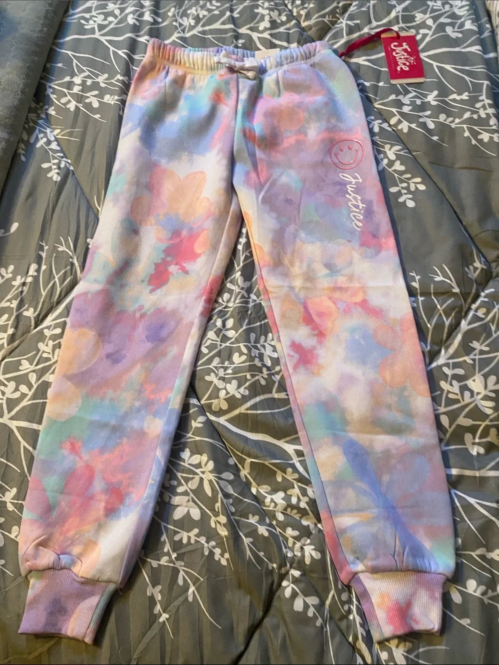 Justice Pastel Tie-Dye Fleece Everyday Joggers - Pink, Purple, Blue, Mint-S 7/8